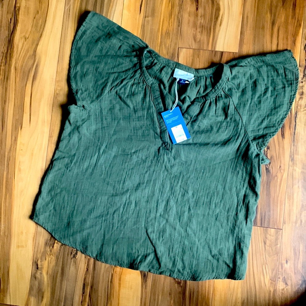 Olive green flutter sleeve top